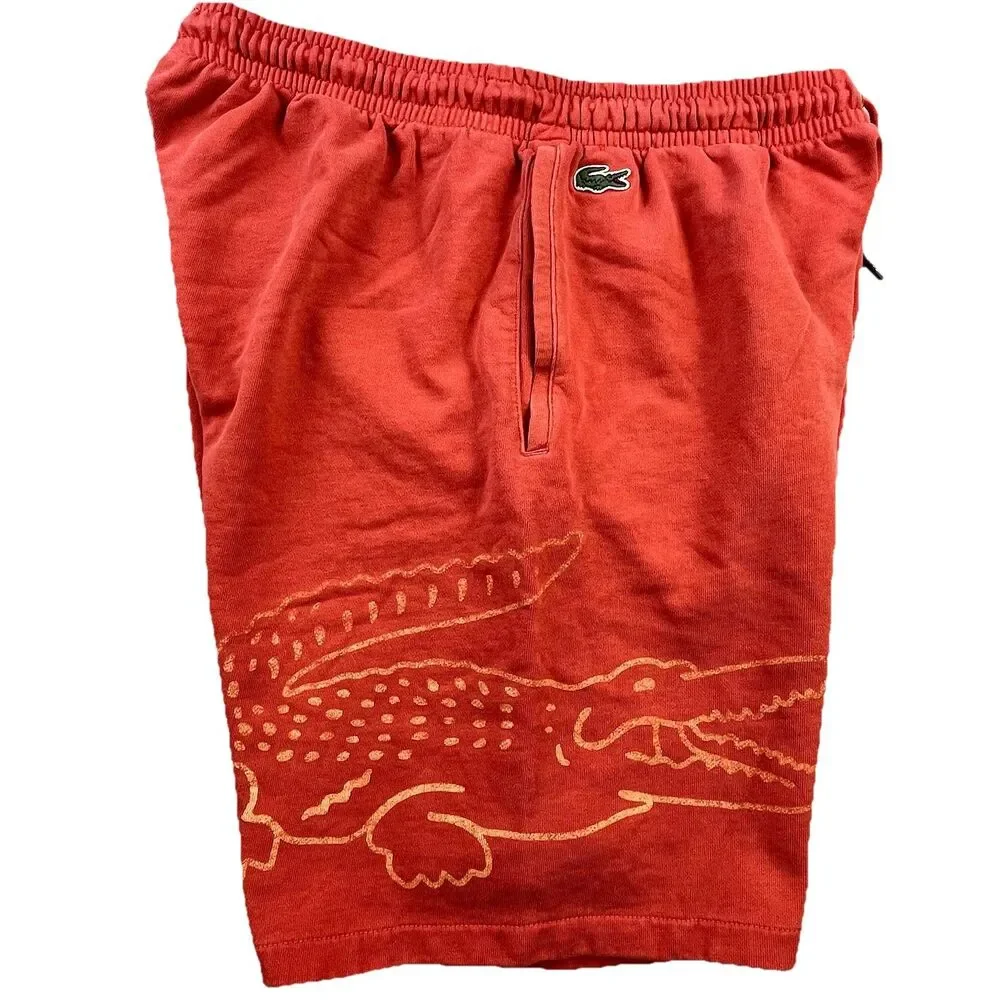 Lacoste Logo Sweat Shorts Mens M Orange Big Croc French Terry Athletic Pockets - Picture 9 of 14